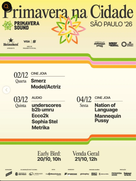 Primavera na Cidade 2026 anuncia shows p com Smerz, Ecco2k, Nation of Language e Mannequin Pussy